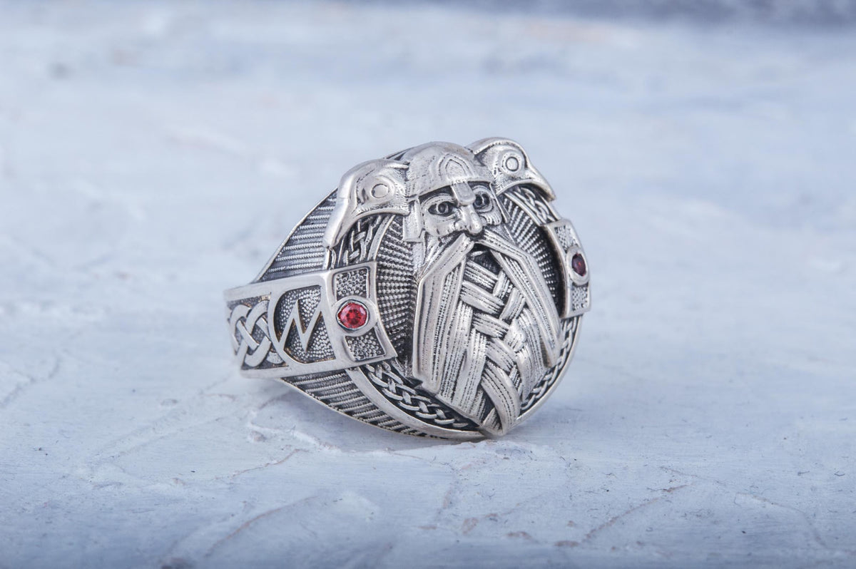 Bague Odin et Corbeau Viking — Argent 925