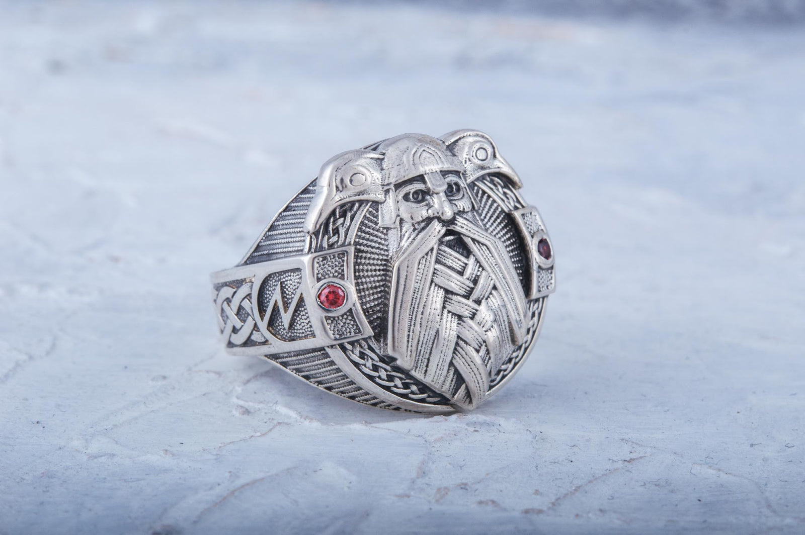 Bague Odin et Corbeau Viking — Argent 925