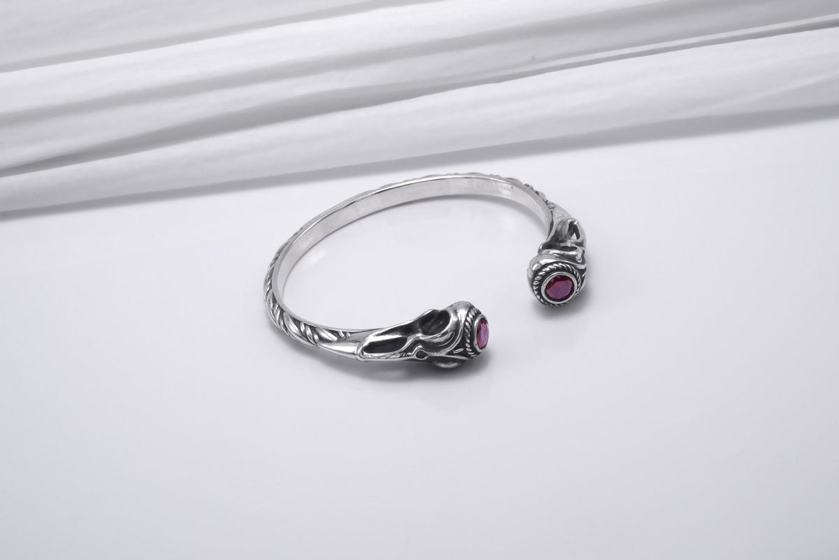 Bracelet Corbeau et Tête de Mort pierre rouge — Argent 925