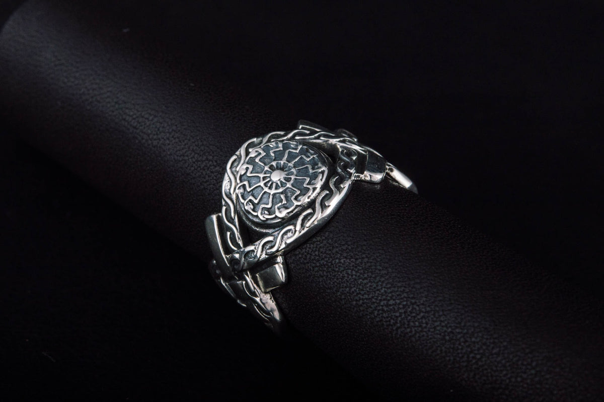 Bague Soleil Noir et Ornement Massive — Argent 925