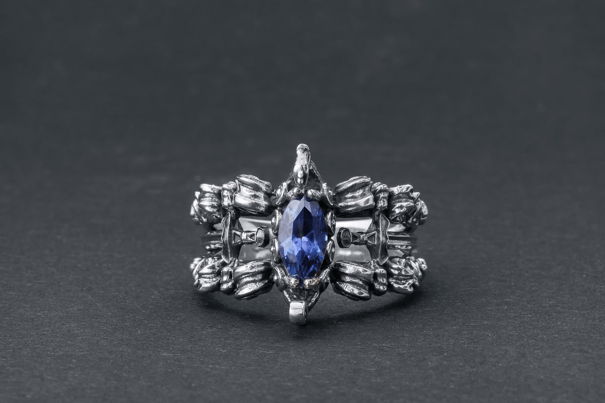 Bague Viking pierre bleue — Argent 925