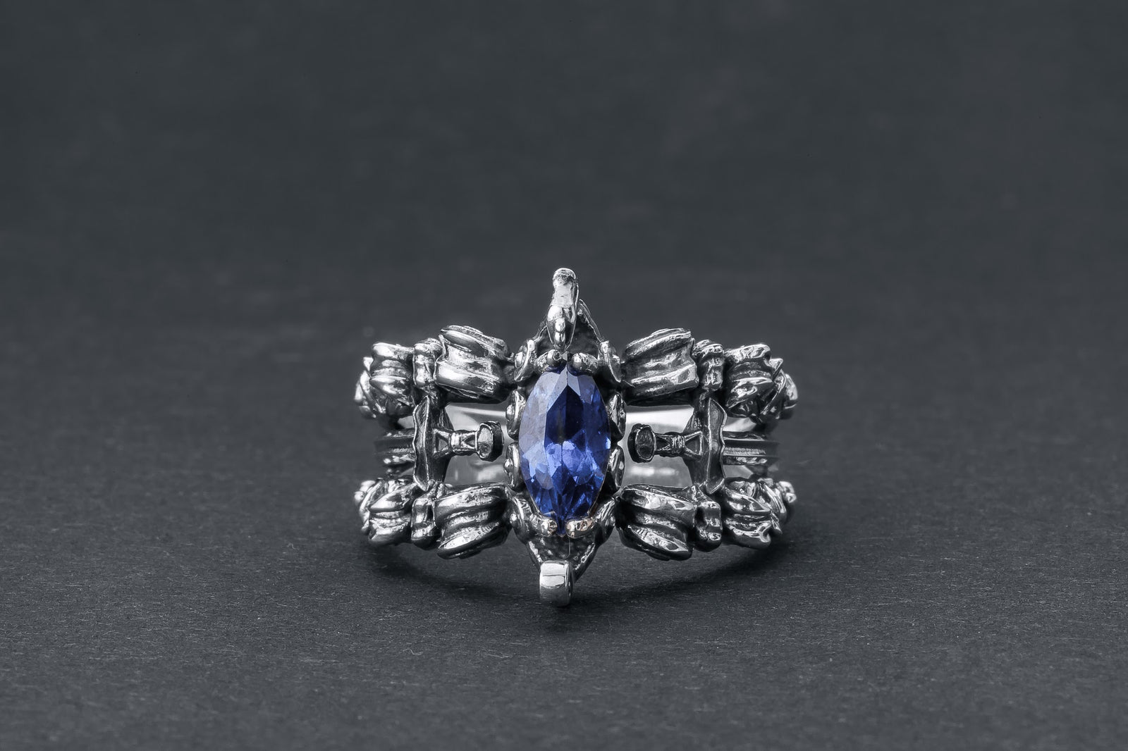 Bague Viking pierre bleue — Argent 925