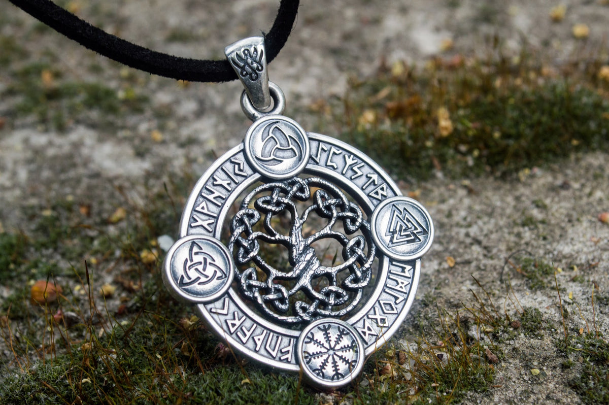 Pendentif Yggdrasil et Arbre Runique — Argent 925
