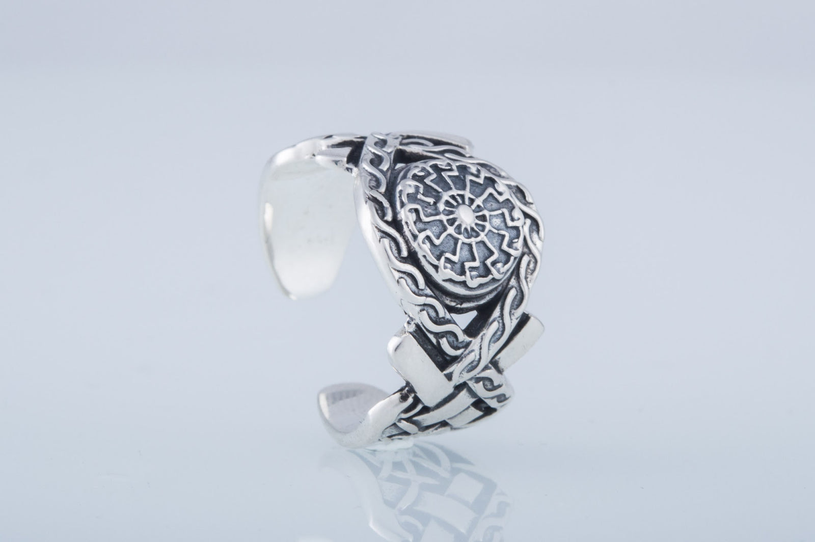 Bague Soleil Noir et Ornement Massive — Argent 925