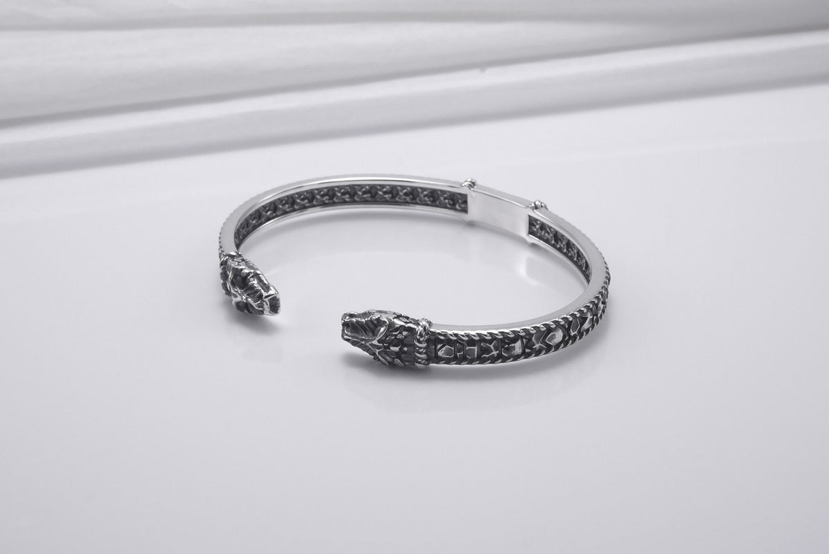 Bracelet Texturé Jörmungand et Futhark Ancien — Argent 925
