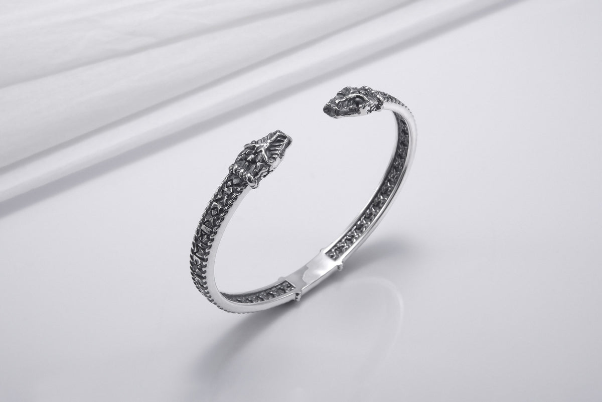 Bracelet Texturé Jörmungand et Futhark Ancien — Argent 925