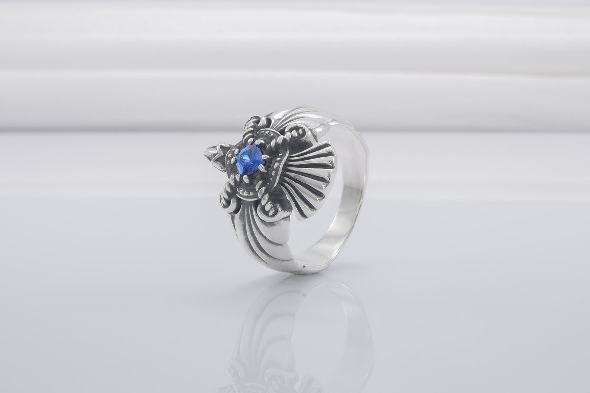 Bague Corbeau pierre bleue — Argent 925