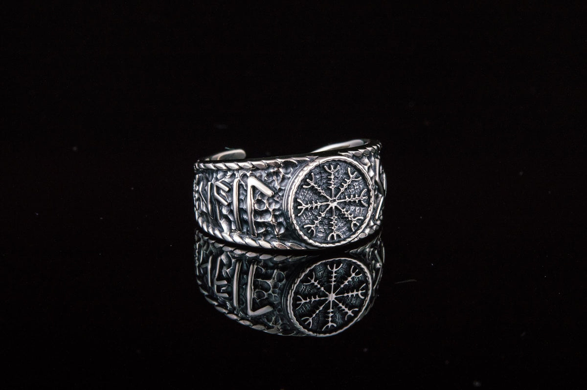 Bague Aegishjalmur et Salut à Odin — Argent 925