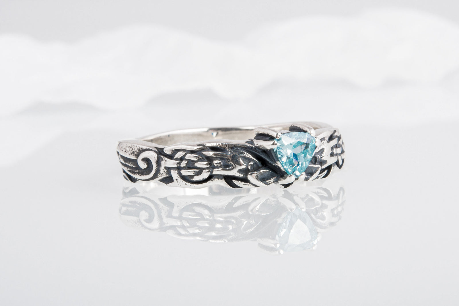 Bague Ornement pierre bleue — Argent 925
