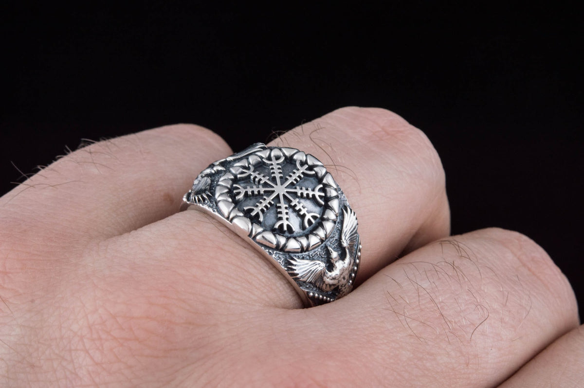 Bague Aegishjalmur et Corbeau — Argent 925