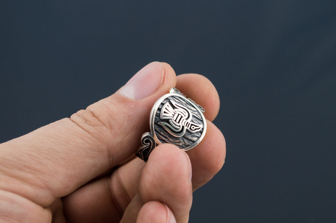 Bague Corbeau et Ornement — Argent 925