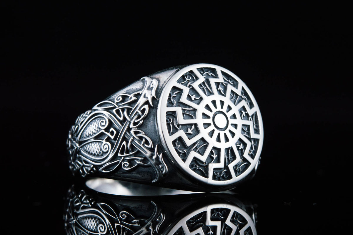Bague Soleil Noir et Ornement — Argent 925