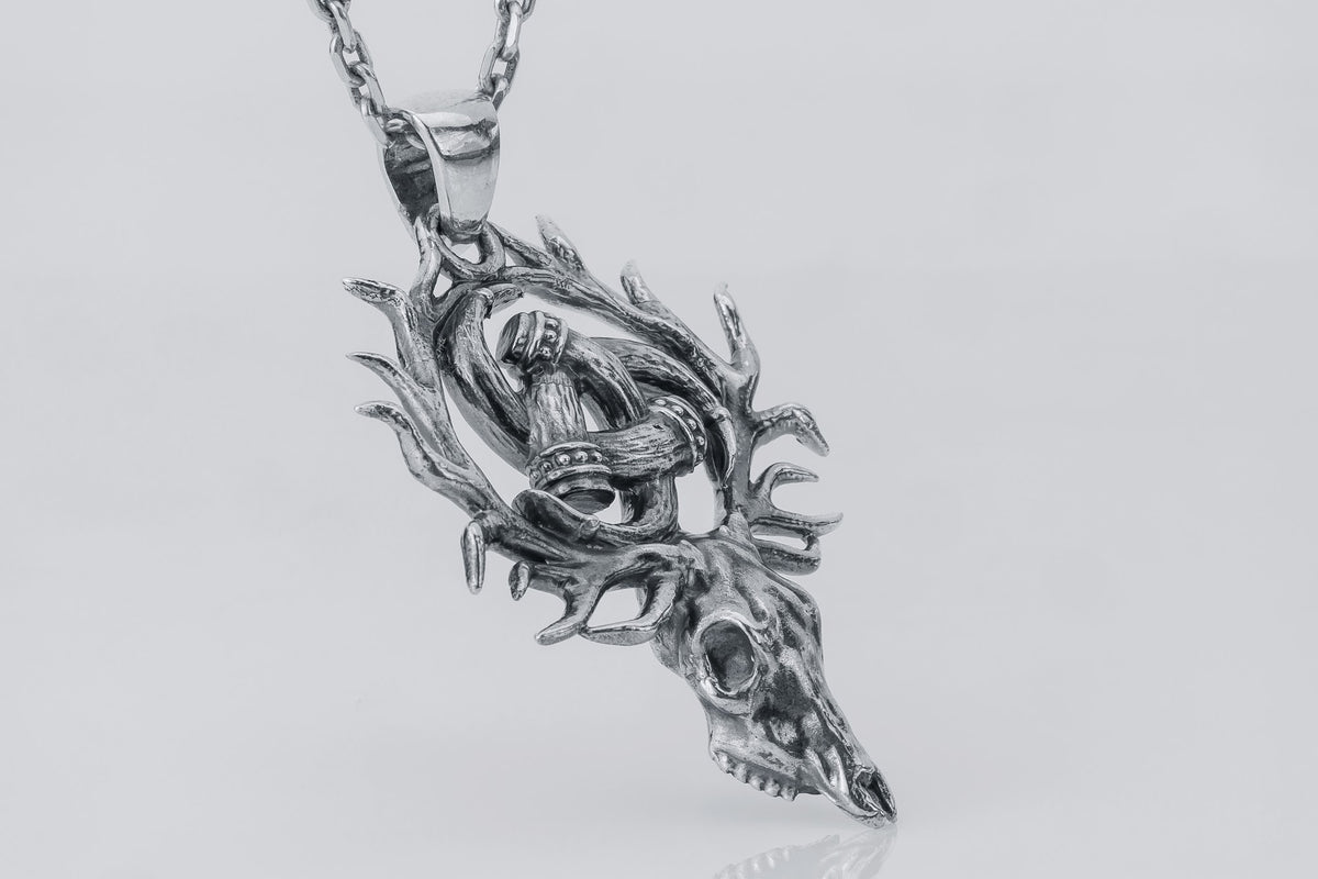 Pendentif Odin et Tête de Mort — Argent 925