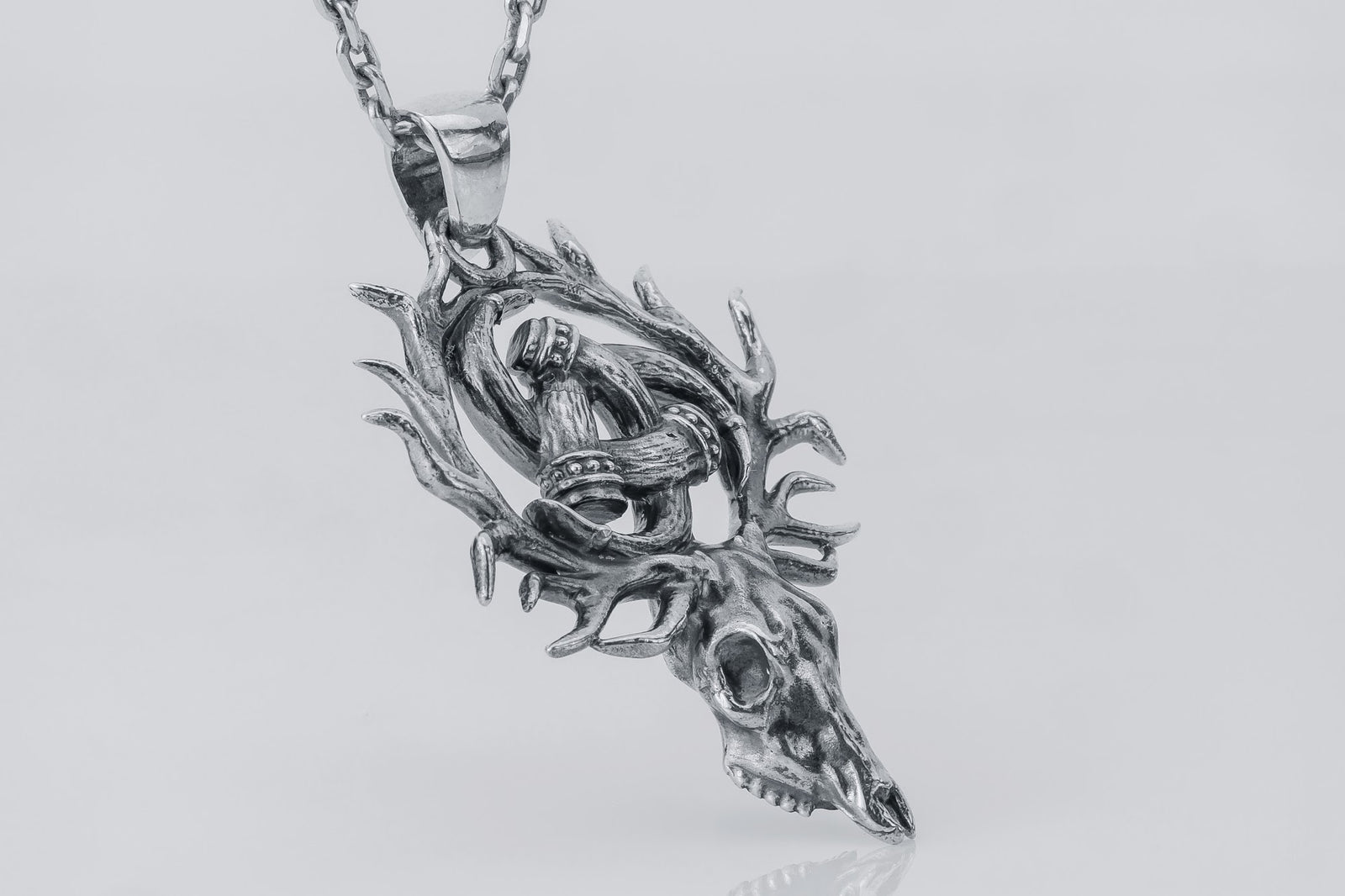 Pendentif Odin et Tête de Mort — Argent 925