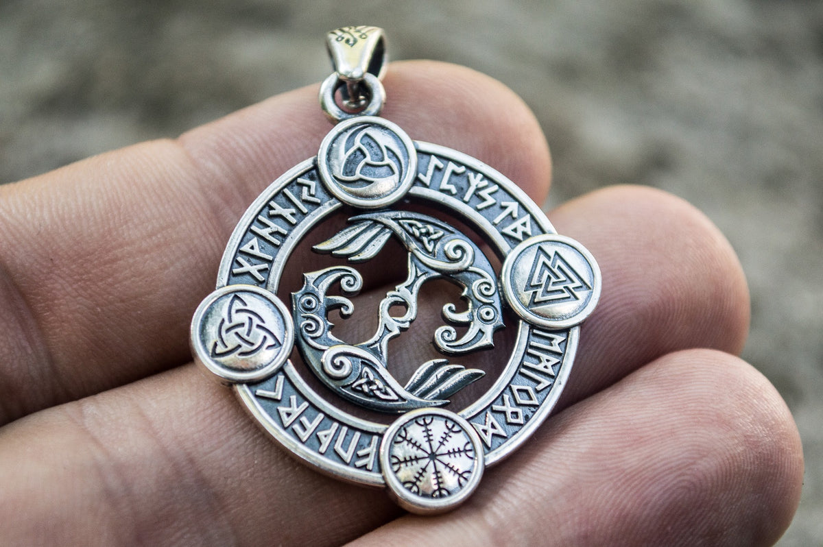 Pendentif Odin et Corbeau — Argent 925