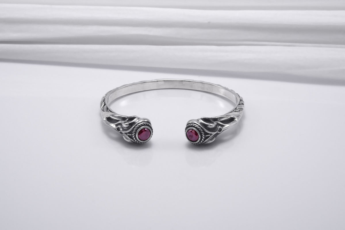 Bracelet Corbeau et Tête de Mort pierre rouge — Argent 925