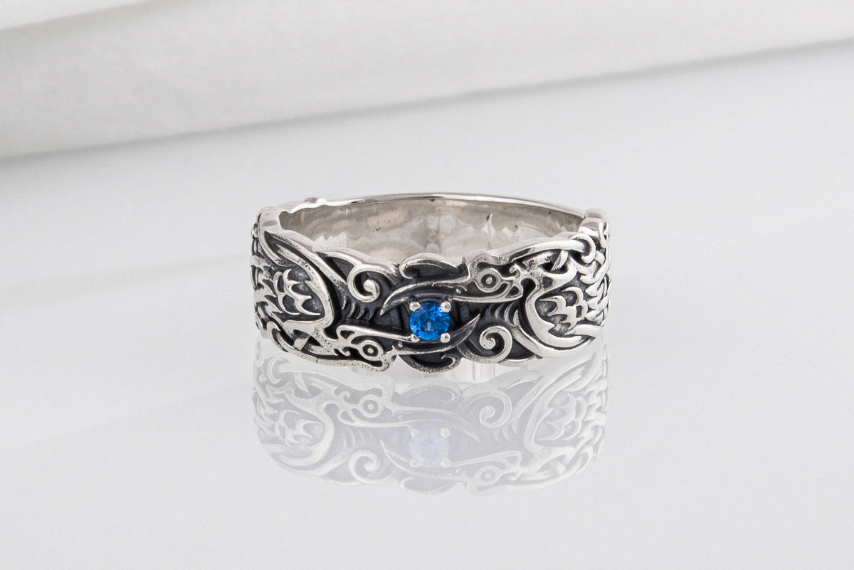 Bague Corbeaux et Ornement Anneau — Argent 925