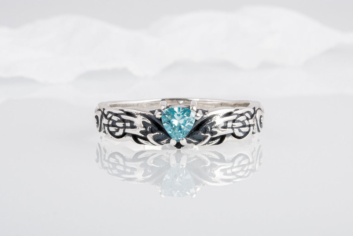Bague Ornement pierre bleue — Argent 925