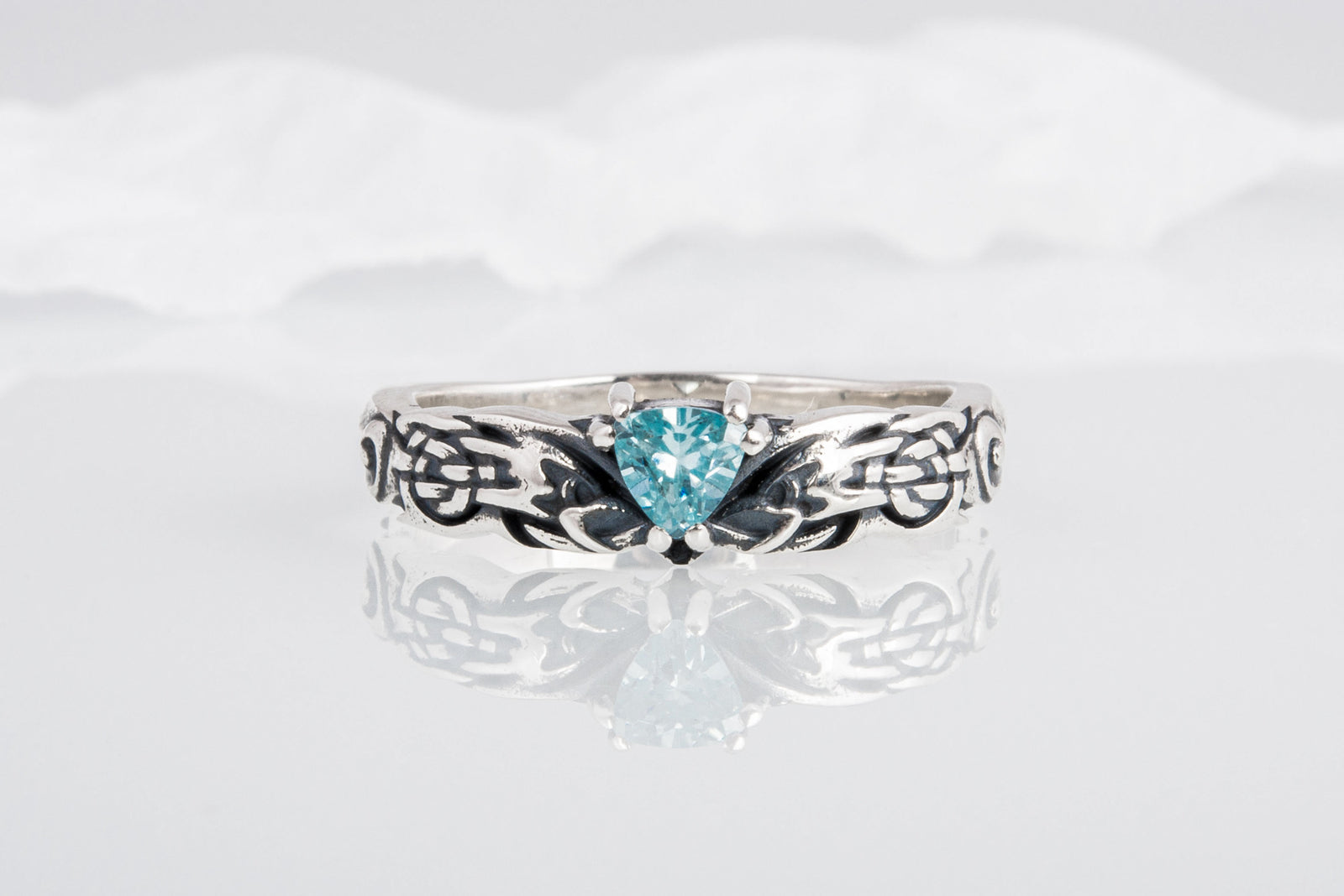 Bague Ornement pierre bleue — Argent 925