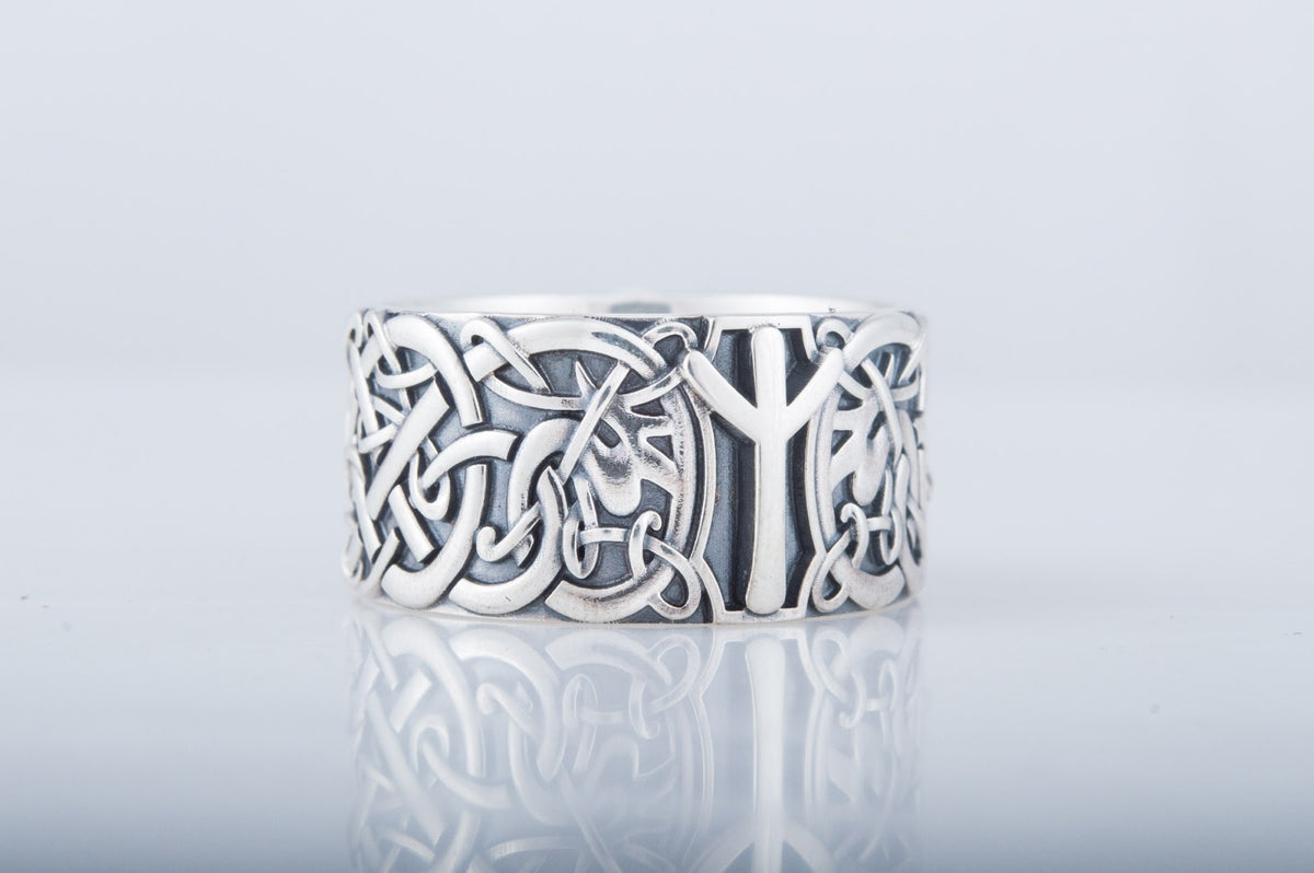 Bague Ornement et Algiz Rune — Argent 925
