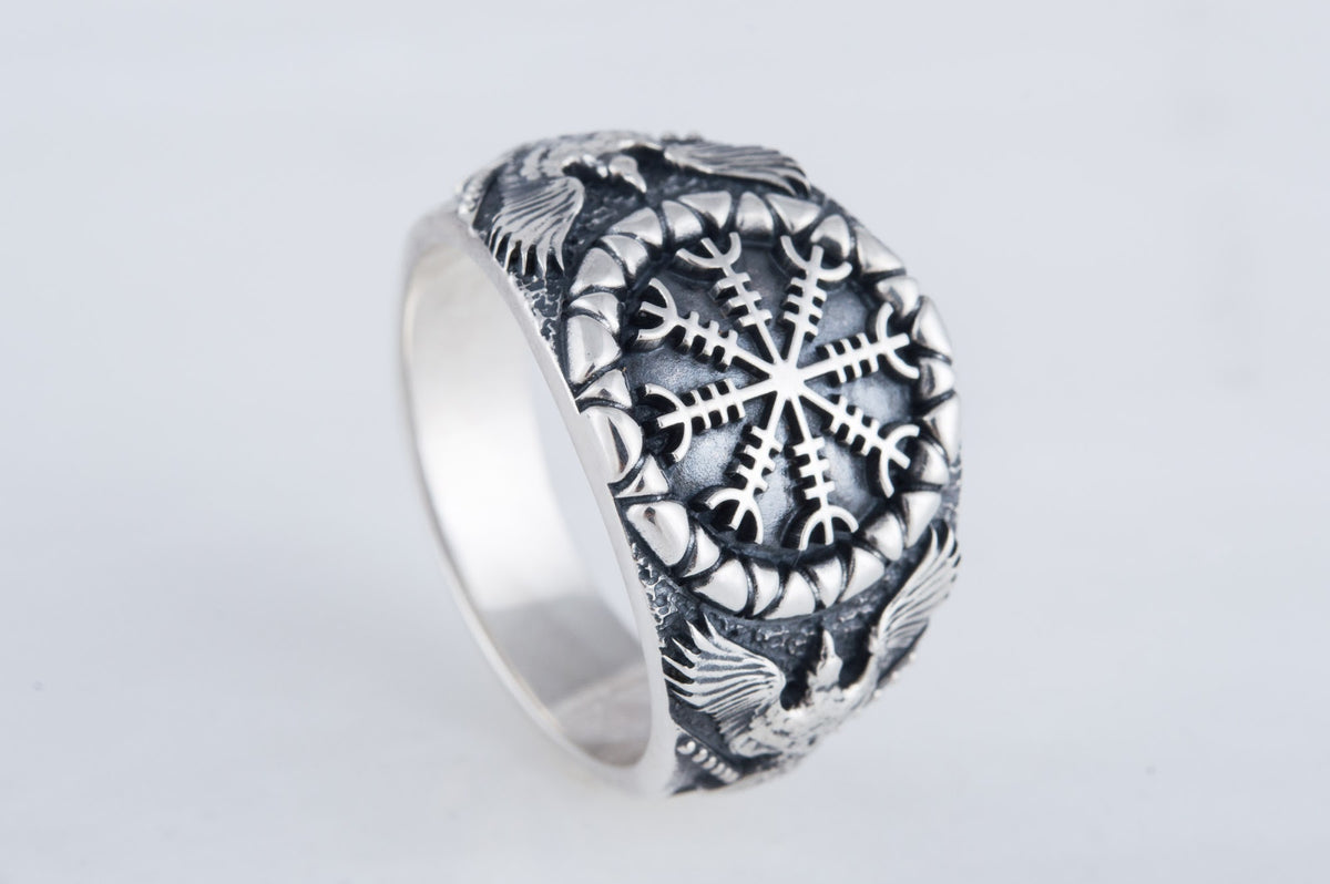 Bague Aegishjalmur et Corbeau — Argent 925
