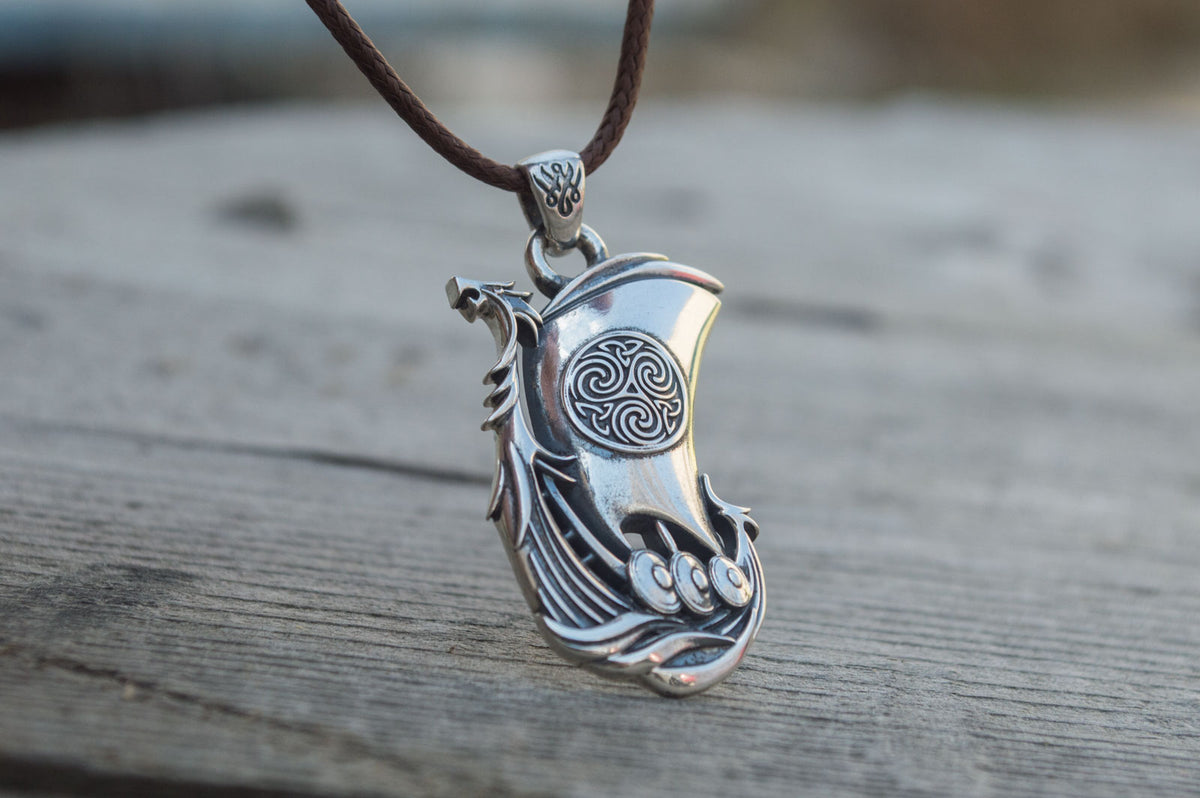 Pendentif Drakkar et Ornement — Argent 925