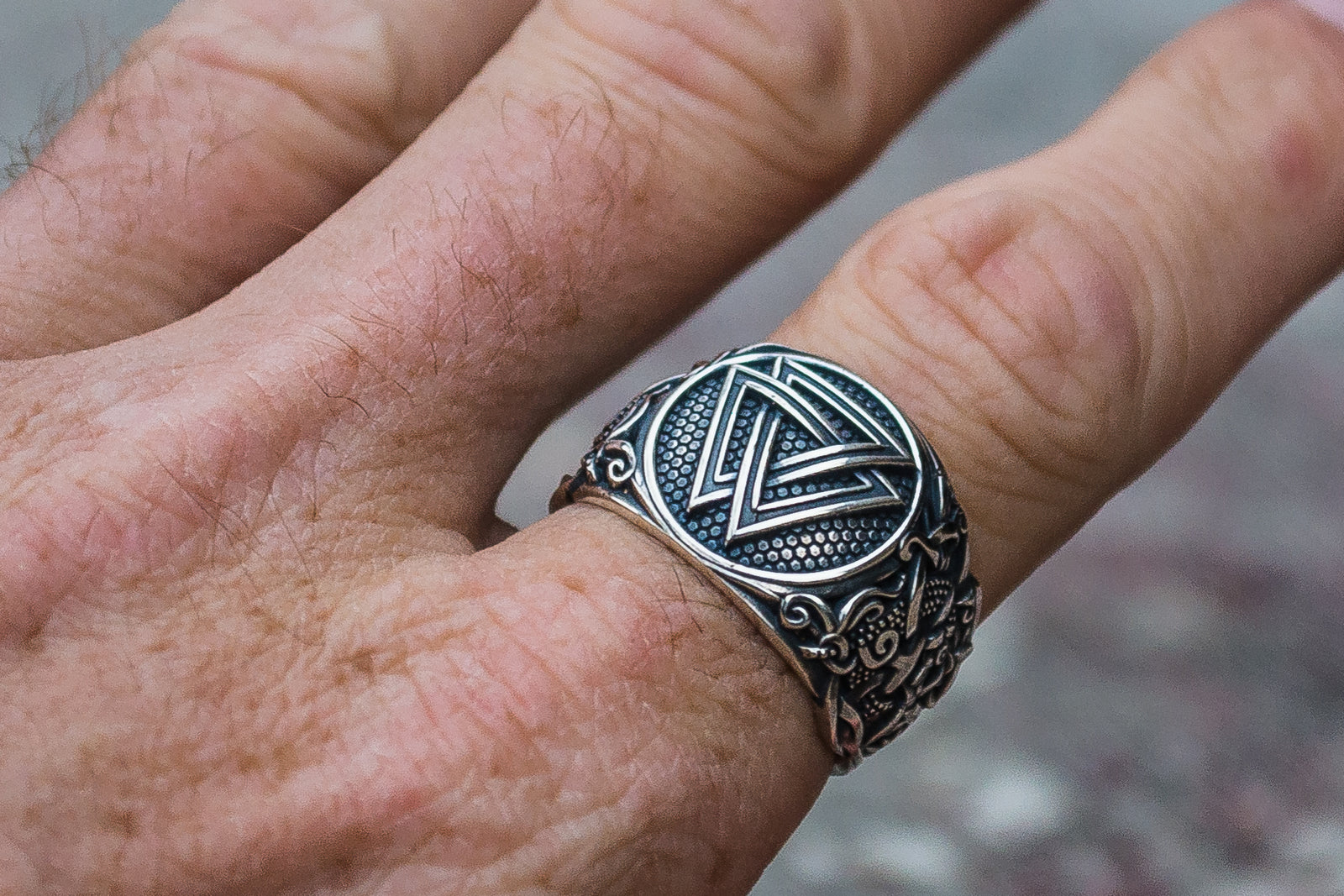 Bague Valknut et Style Mammen Ornement — Argent 925