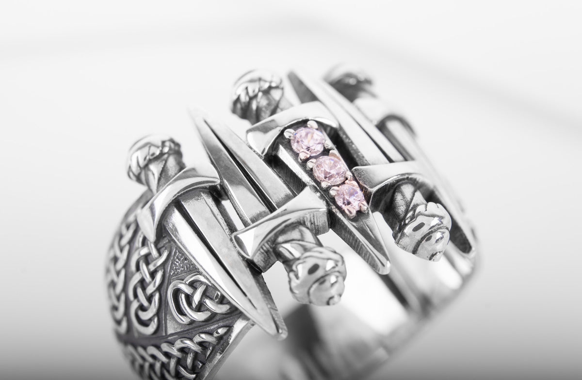Bague Épée pierre transparente — Argent 925