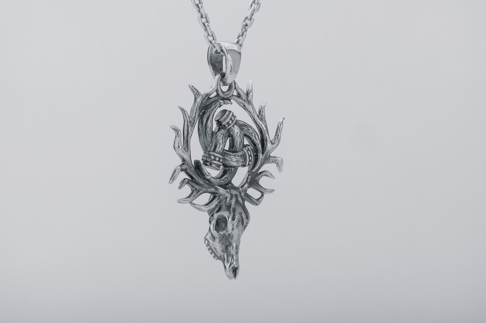 Pendentif Odin et Tête de Mort — Argent 925