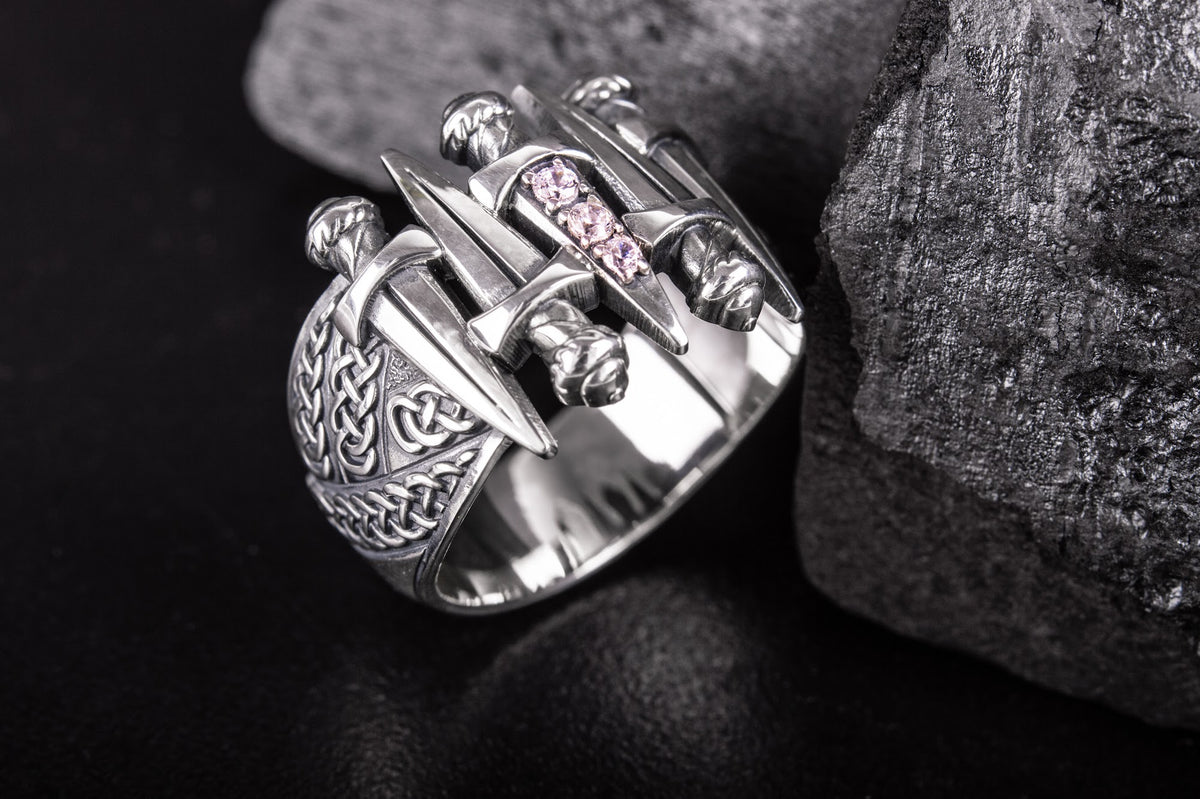 Bague Épée pierre transparente — Argent 925