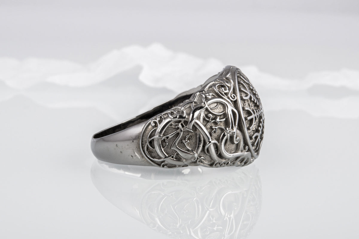 Bague Aegishjalmur et Style Urnes Édition Noire — Argent 925