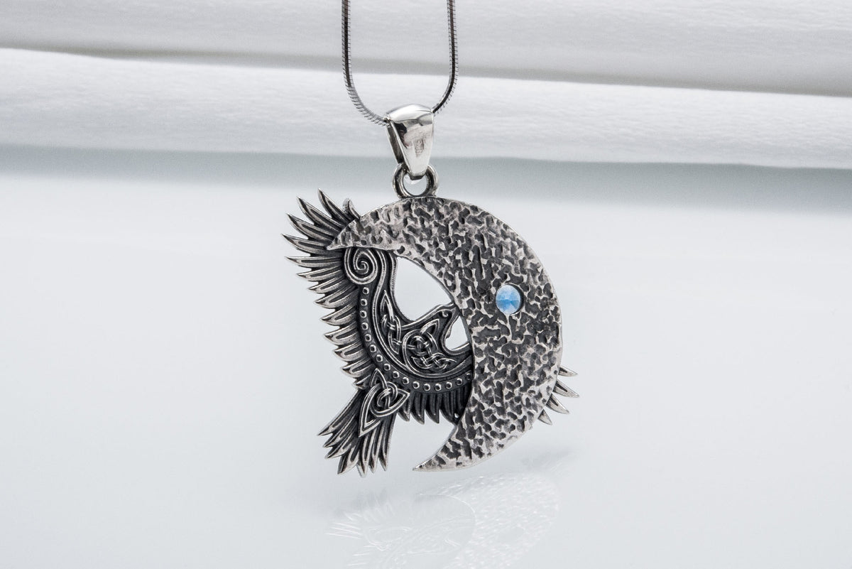 Pendentif Corbeau serti de pierres — Argent 925