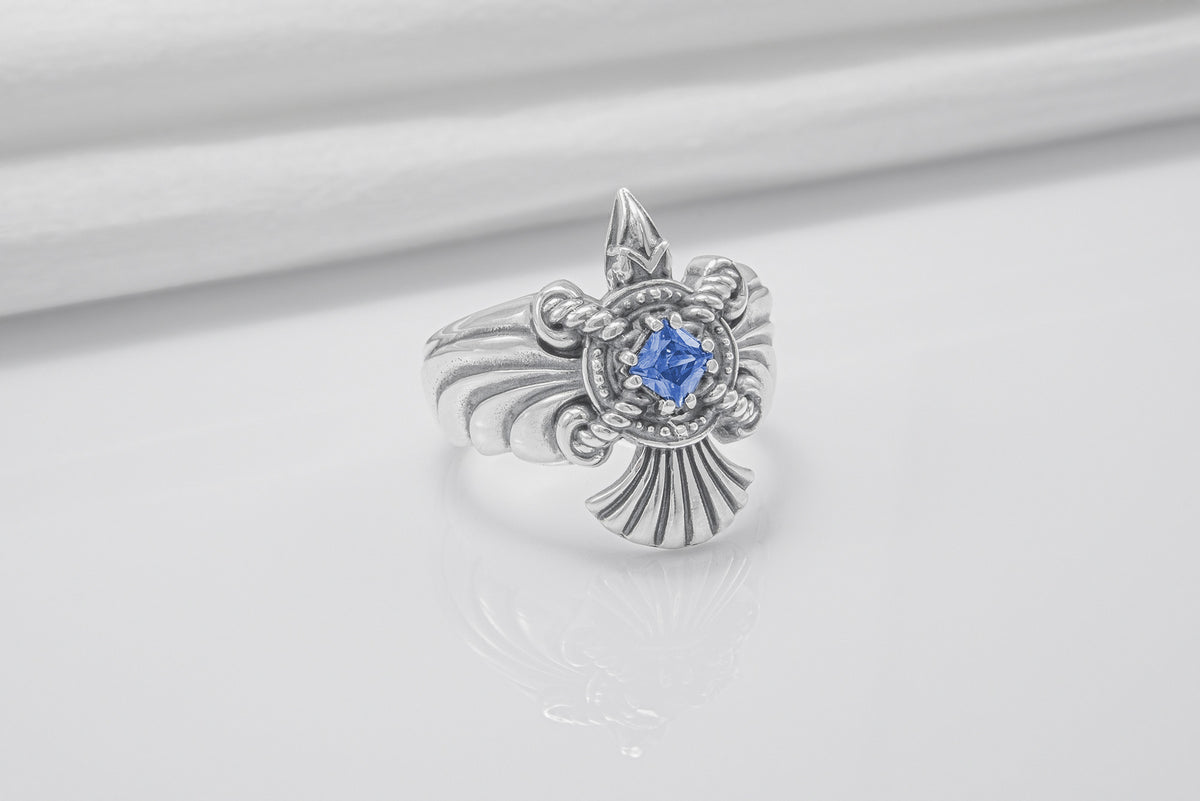 Bague Corbeau pierre bleue — Argent 925