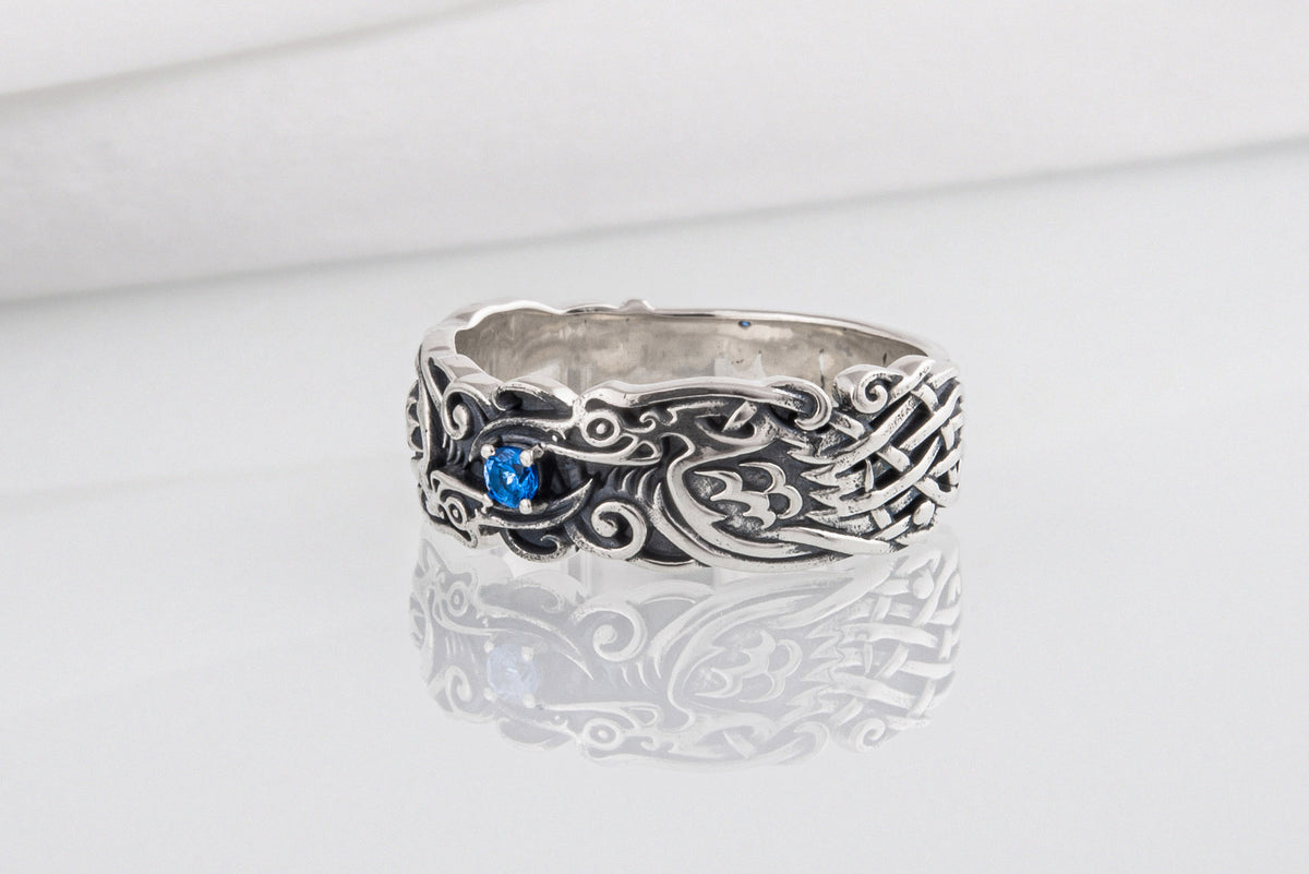 Bague Corbeaux et Ornement Anneau — Argent 925
