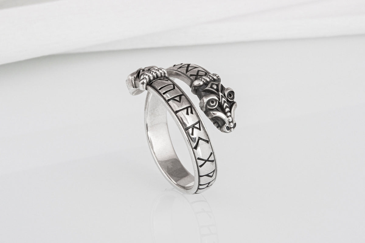 Bague Serpent et Futhark Ancien — Argent 925