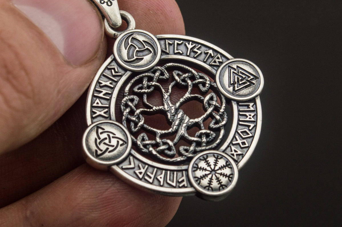 Pendentif Yggdrasil et Arbre Runique — Argent 925