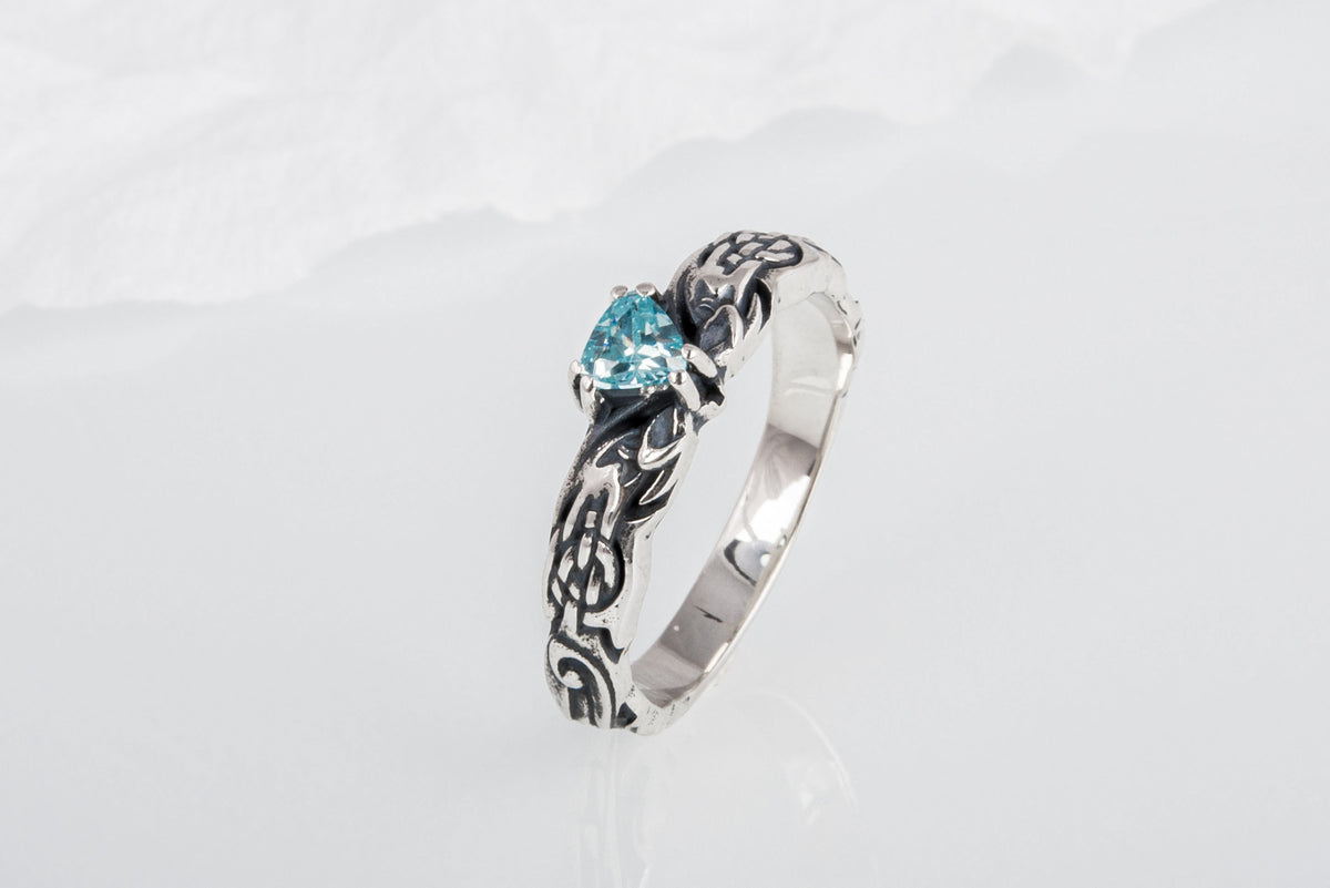 Bague Ornement pierre bleue — Argent 925