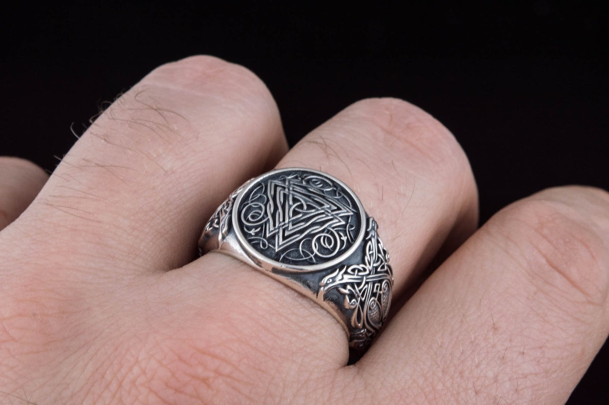 Bague Valknut et Ornement Chevalière — Argent 925