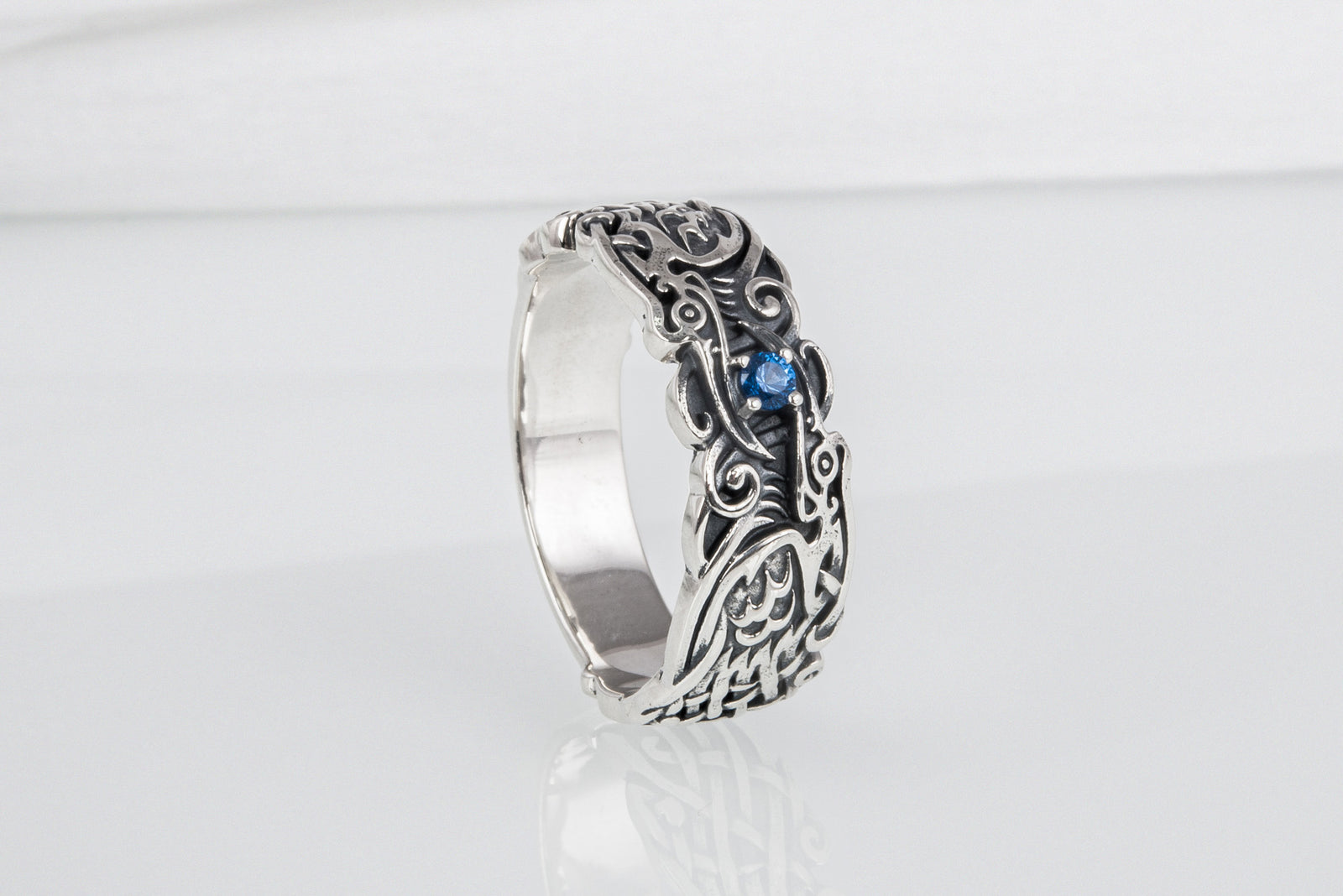 Bague Corbeaux et Ornement Anneau — Argent 925