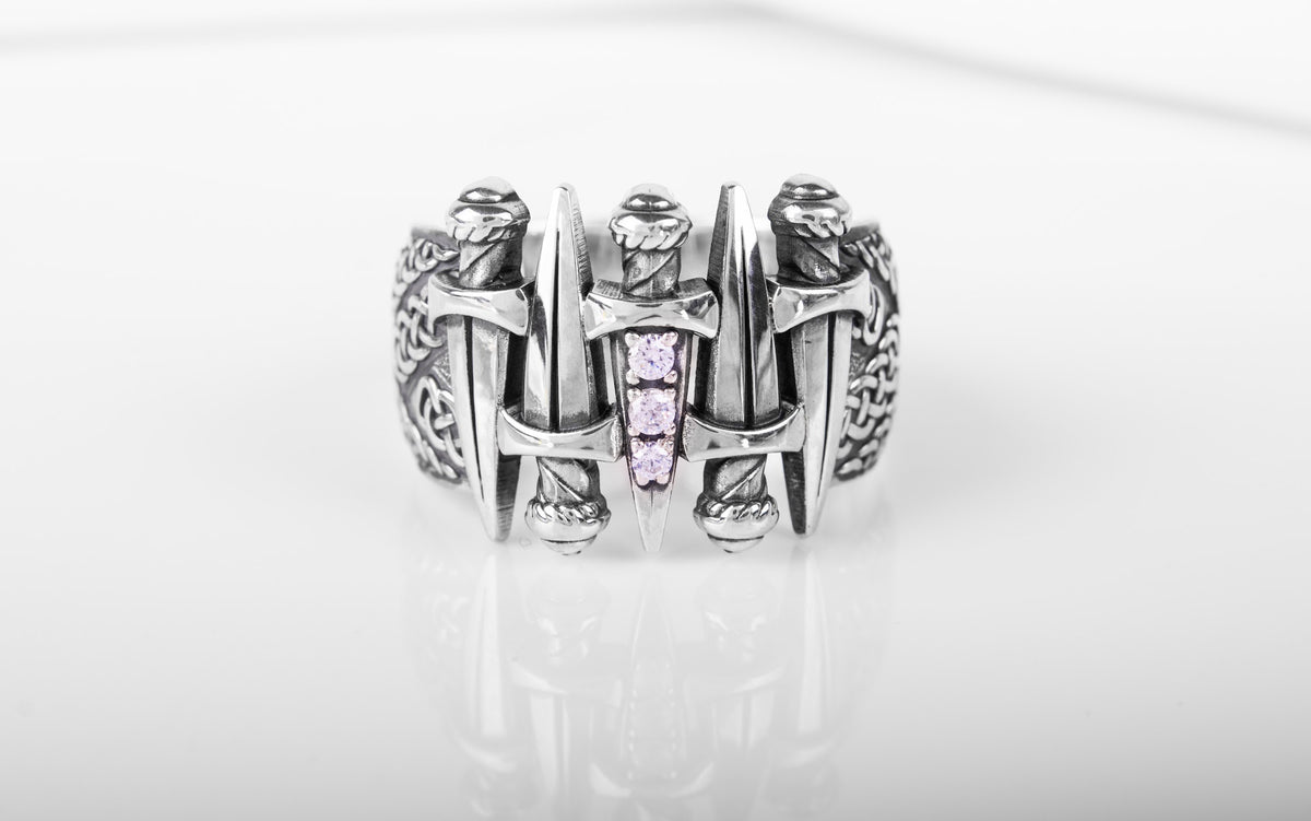 Bague Épée pierre transparente — Argent 925