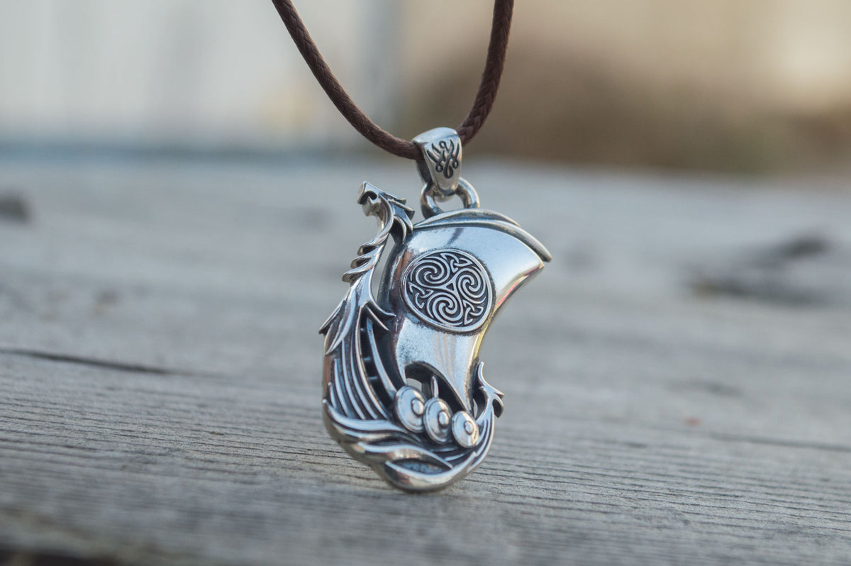 Pendentif Drakkar et Ornement — Argent 925