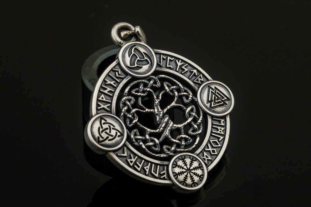 Pendentif Yggdrasil et Arbre Runique — Argent 925