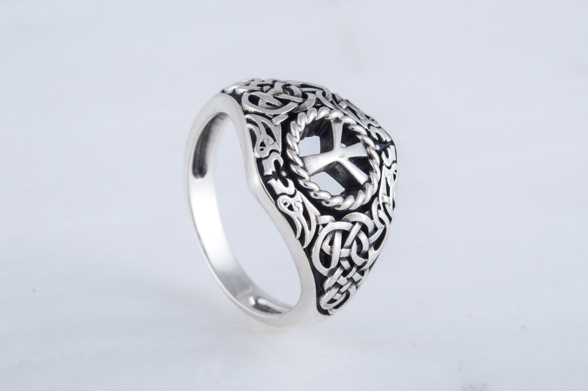 Bague Ornement et Algiz Runique — Argent 925