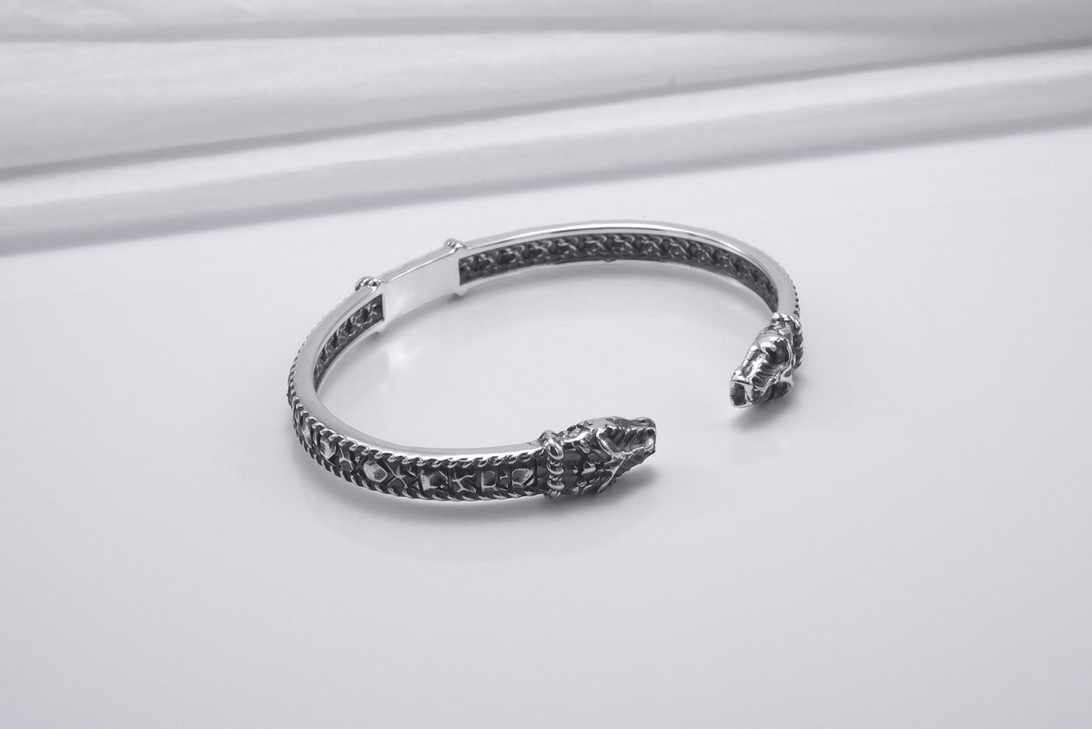 Bracelet Texturé Jörmungand et Futhark Ancien — Argent 925