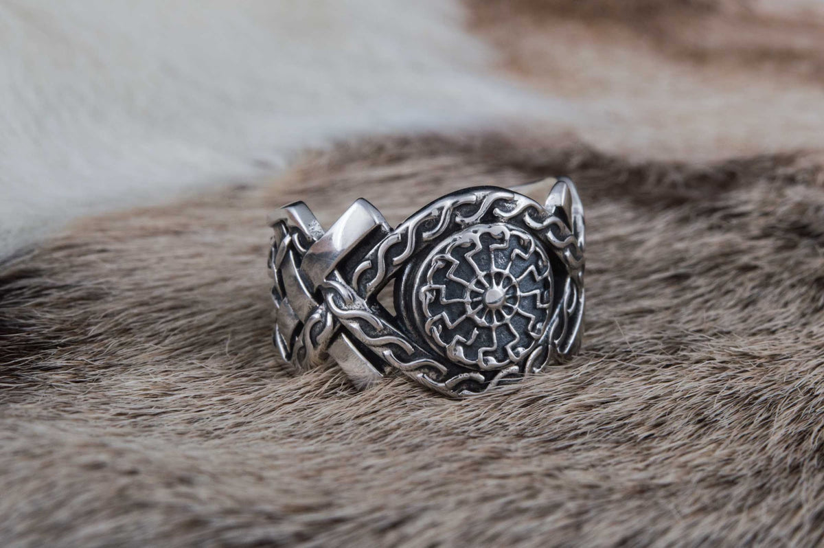 Bague Soleil Noir et Ornement Massive — Argent 925