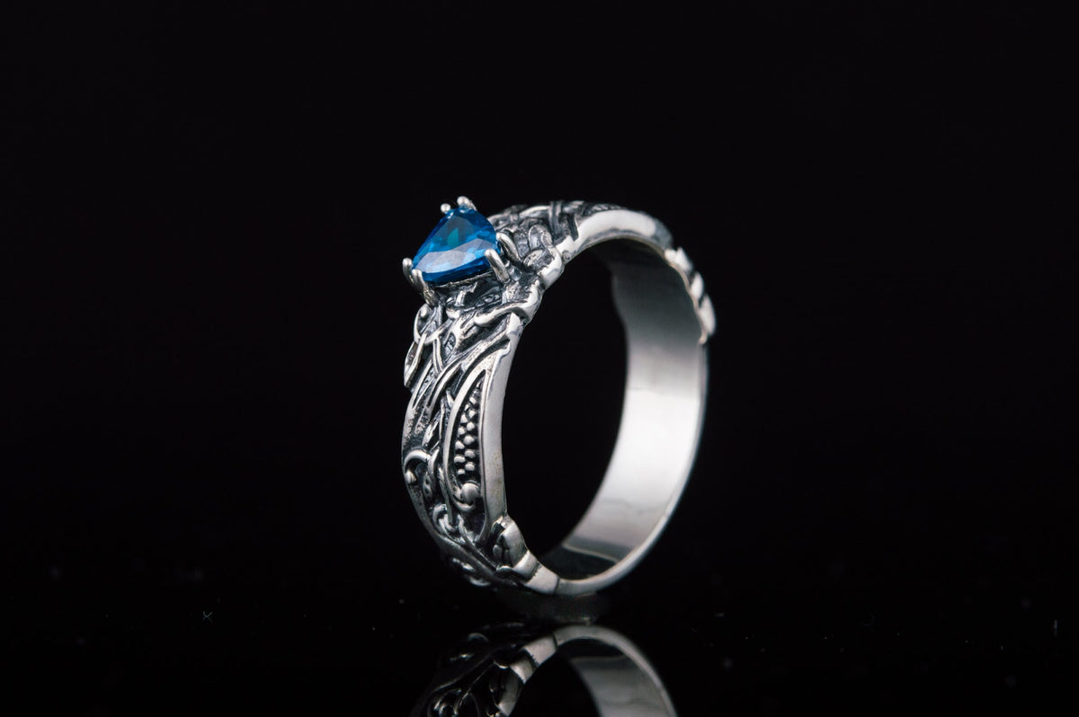Bague Ornement pierre bleue Anneau — Argent 925