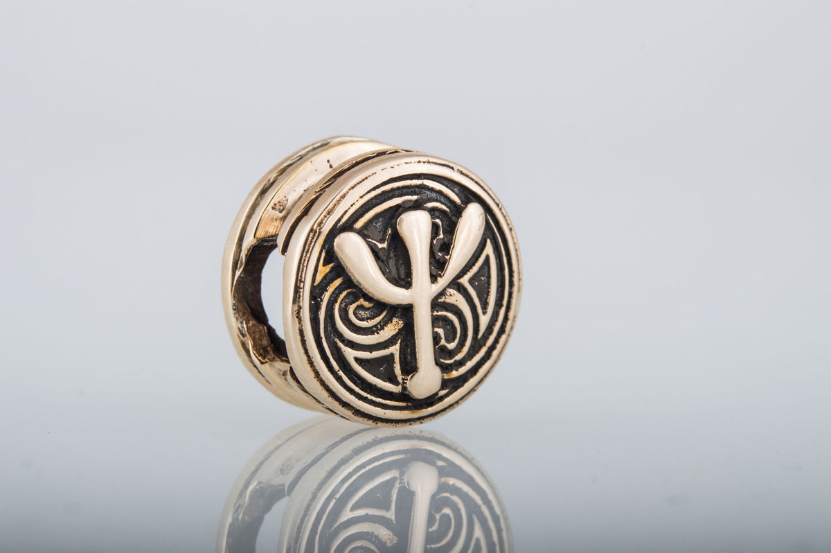 Perle de Barbe Médaillon Rune Algiz — Bronze