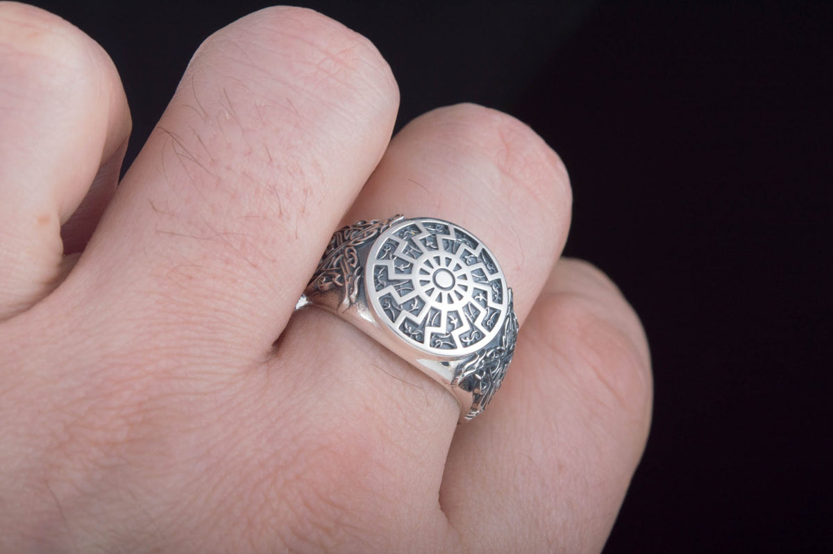 Bague Soleil Noir et Ornement — Argent 925