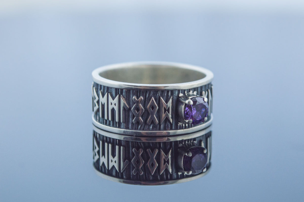 Bague Runes et Ornement Zircon Cubique — Argent 925