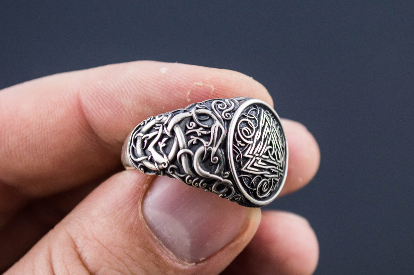 Bague Valknut et Style Urnes — Argent 925